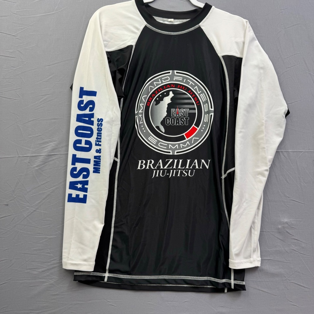 East Coast MMA Brazilian Jiu-Jitsu Rash Guard XL Black White Long Sleeve BJJ Top